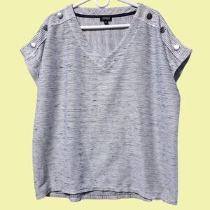 JONES NEW YORK Womens Textured Navy White Striped Top Size XXL